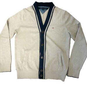 Tommy Hiffigar Mens Medium Cardigan Button Down Beige Blue